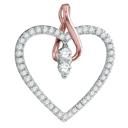 14kt White Gold Womens Round Diamond 2-stone Heart Pendant 1/4 Cttw = .26 Cttw (I2 Clarity, round cut)