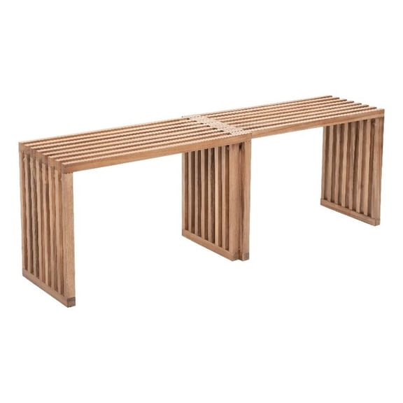 Pemberly Row Contemporary Solid Wood Outdoor Extendable Bench Natural