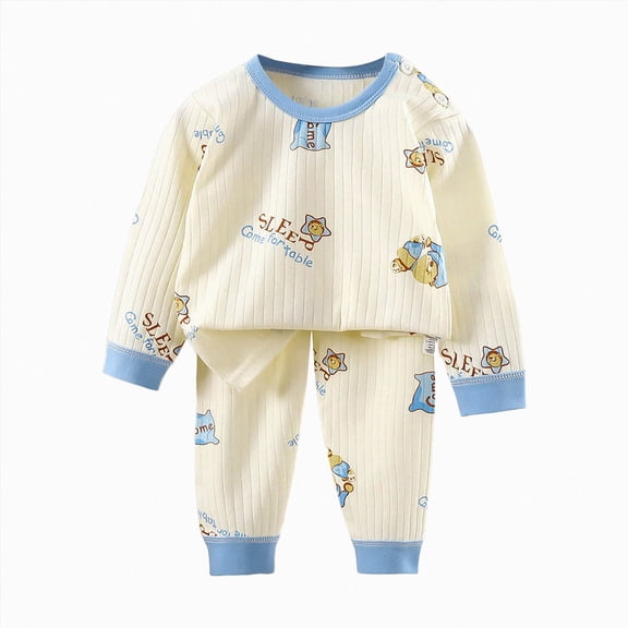 enyan Baby Boy Fall Clothes Newborn Infant Boys Long Sleeve Winter Outfit Cute Cartoon Print Top Jogger Pant 2 Pcs Loungewear Sleepwear Pjs Set Beige,6-12 Months