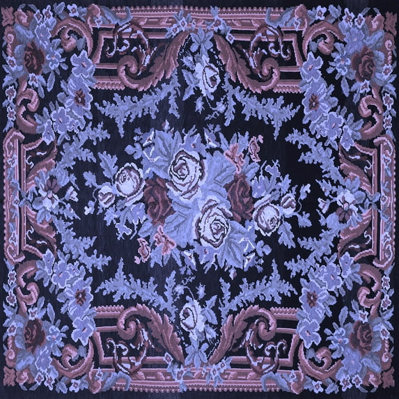 Ahgly Company Machine Washable Indoor Square Medallion Blue French Area Rugs, 4' Square
