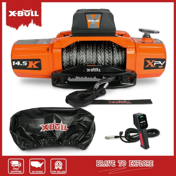 X-BULL 14500LB 12V Winch Electric Winch with Synthetic Rope Winch Cover for Jeep Truck SUV Off Road