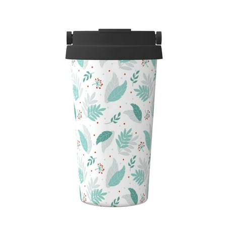 

Hirioo Leaf Print Green for Coffee Travel Mug Insulated Coffee Mug with Lid