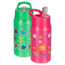 Cool Gear 2-Pack 18 oz Mashpee Kids Stainless Steel Water Bottle With Sipper Straw & Carrying Loop | Eco-Friendly, Wide Mouth, Leakproof for Kids, School, Gifts (Space/Stars)
