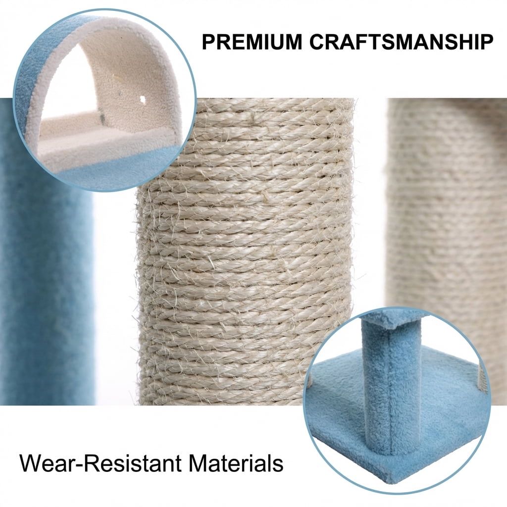 Multi-Level Cat Tree with Sisal Scratching Posts, Blue and Beige, 31x20x38 Inches, 3 Arched Condos, Hanging Toy Ball