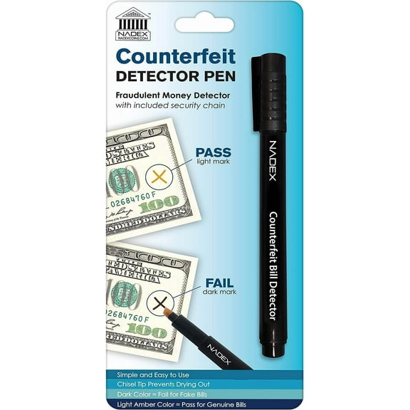 Nadex Counterfeit Pen, Easy Swipe - Gold for Real, Black for Fake, Detect Counterfeit Bills (1 Pack)