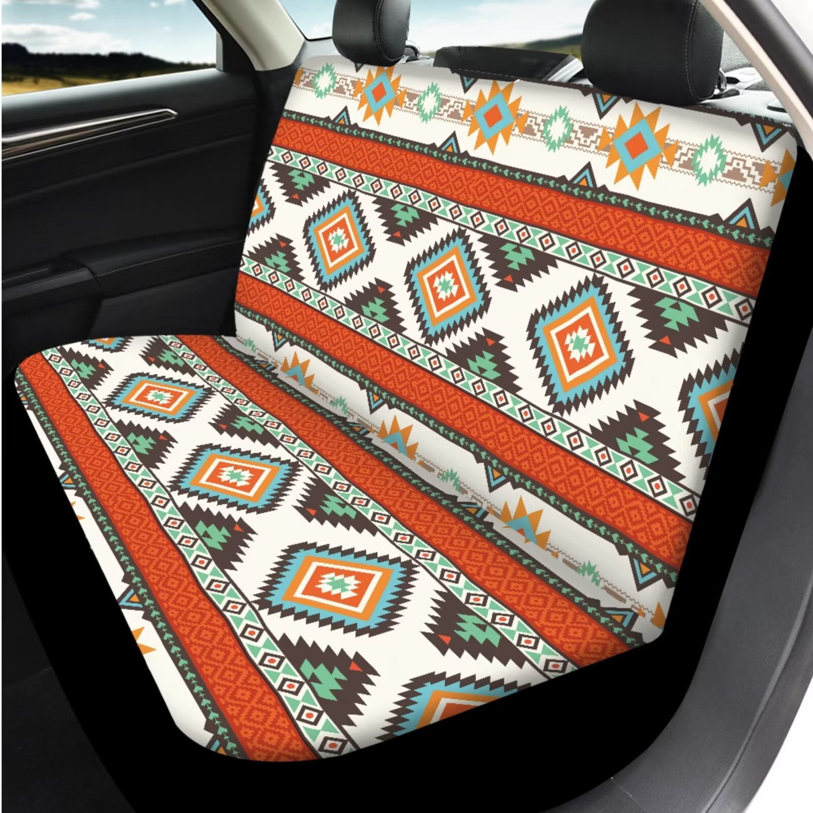 Garronmavis Aztec Geometry Automobile Seat Covers Sets 14 Pcs Car Steering Wheel Cover Head Rest Protector Armrest Cover Seat Belt Covers Keychain and Coaster Universal Fit for Most Cars SUV