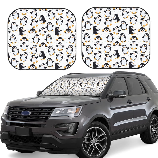 Wukai Cute Penguins Car Front Windshield Sun Shade,Sun Visor Shield Block Automotive Interior Protector Blocks UV Rays-Small