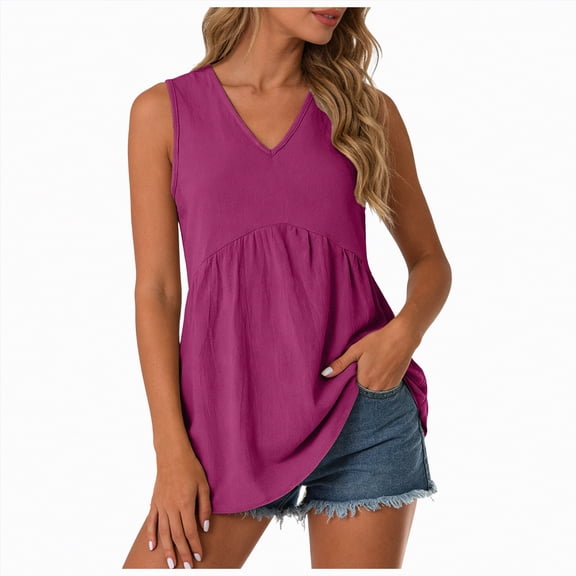 enyan Womens Tank Tops Loose Fit Womens Tank Tops 2026 Spring Summer Vacation Outfits V Neck Loose Sleeveless Blouse Casual Shirts Fashion Clothes,Dark Purple,S