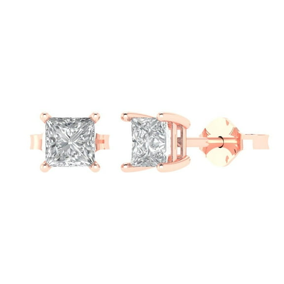 1.5 ct Push-Back Stud Earrings for Women | 5.0mm Princess Cut Moissanite | 18K Rose Gold