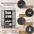 thumbnail image 4 of 64" Tall Corner Cabinet, Metal Storage Cabinet with 4 Doors and 1 Open Display Storage Shelves, Farmhouse Corner Cupboard for Bathroom Living Room Bedroom Kitchen or Hallways (Black), 4 of 15