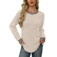 thumbnail image 3 of Long Sleeve Shirts for Women Sweaters Fall Outfits Color Block Winter Clothing Dressy Casual Soft Apricot XXL, 3 of 7