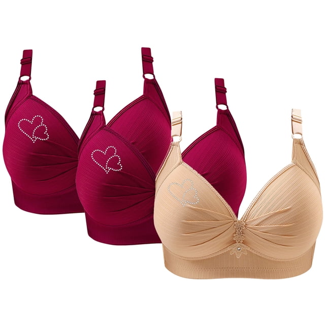 Bras for Women, 3PCS Womans Printing Gathered Together Large Size Daily Bra Underwear No Rims