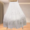 thumbnail image 2 of Women's Lace Style Elastic Waistband Skirt, Lace Embroidery And Eye Hole Design, Adjustable Drawstring, Flowing Layered A-line Skirt, 2 of 3