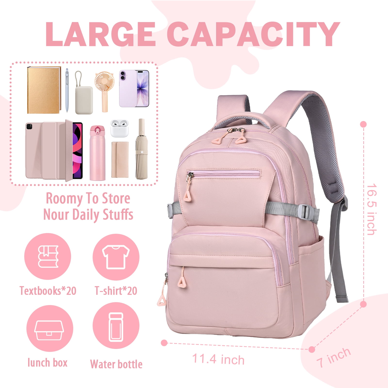 Gynky School Backpack, Large Capacity Bookbag Cute Girlish Water-Resistant Laptop Backpacks for Teen Adults Tween, Fashion Aesthetic Lightweight Travel Daypack for Women Middle School College