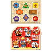 Melissa & Doug Jumbo Knob Wooden Puzzles, Shapes and Farm Animals