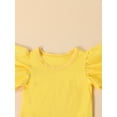 thumbnail image 4 of Canrulo Pure Cotton Newborn Infant Baby Girl Solid Ruffle Romper Bodysuit Jumpsuit Summer Clothes Yellow 3-6 Months, 4 of 8
