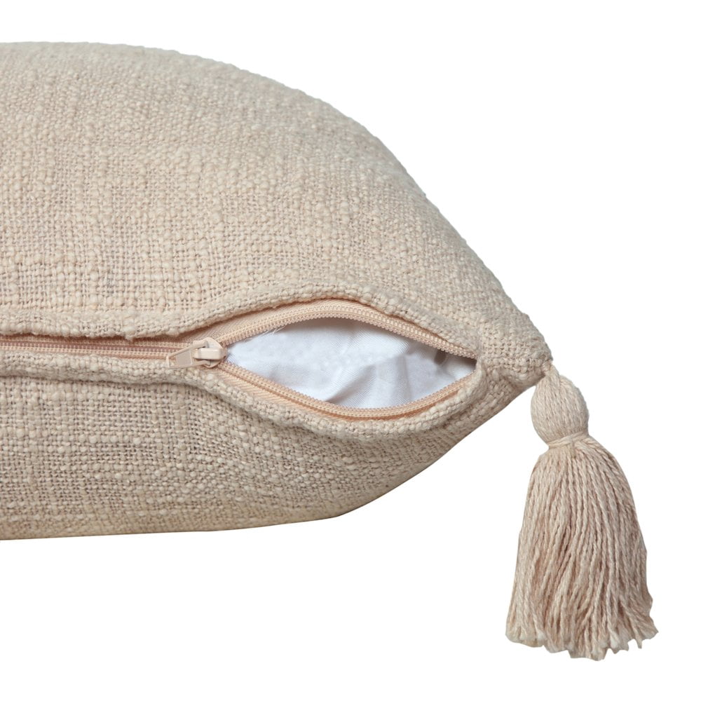 LR Home Ox Bay Hand-Woven Tan/Beige Solid All-Natural Cotton Pillow Cover