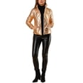 thumbnail image 2 of Unique Bargains Women's Holographic Shiny Zipper Quilting Down Puffer Jacket M Gold, 2 of 7