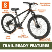 Ozark Trail 24 M.1 Mountain Bicycle, 8 Speed, Black, Fits Riders 4'6 - 5'6, Teen, Unisex