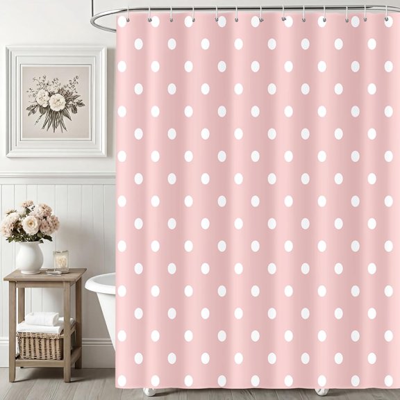 Pink Polka Dot Shower Curtain Cute Fabric Bath Curtain Waterproof for Bathroom with Hooks 71x71 inches
