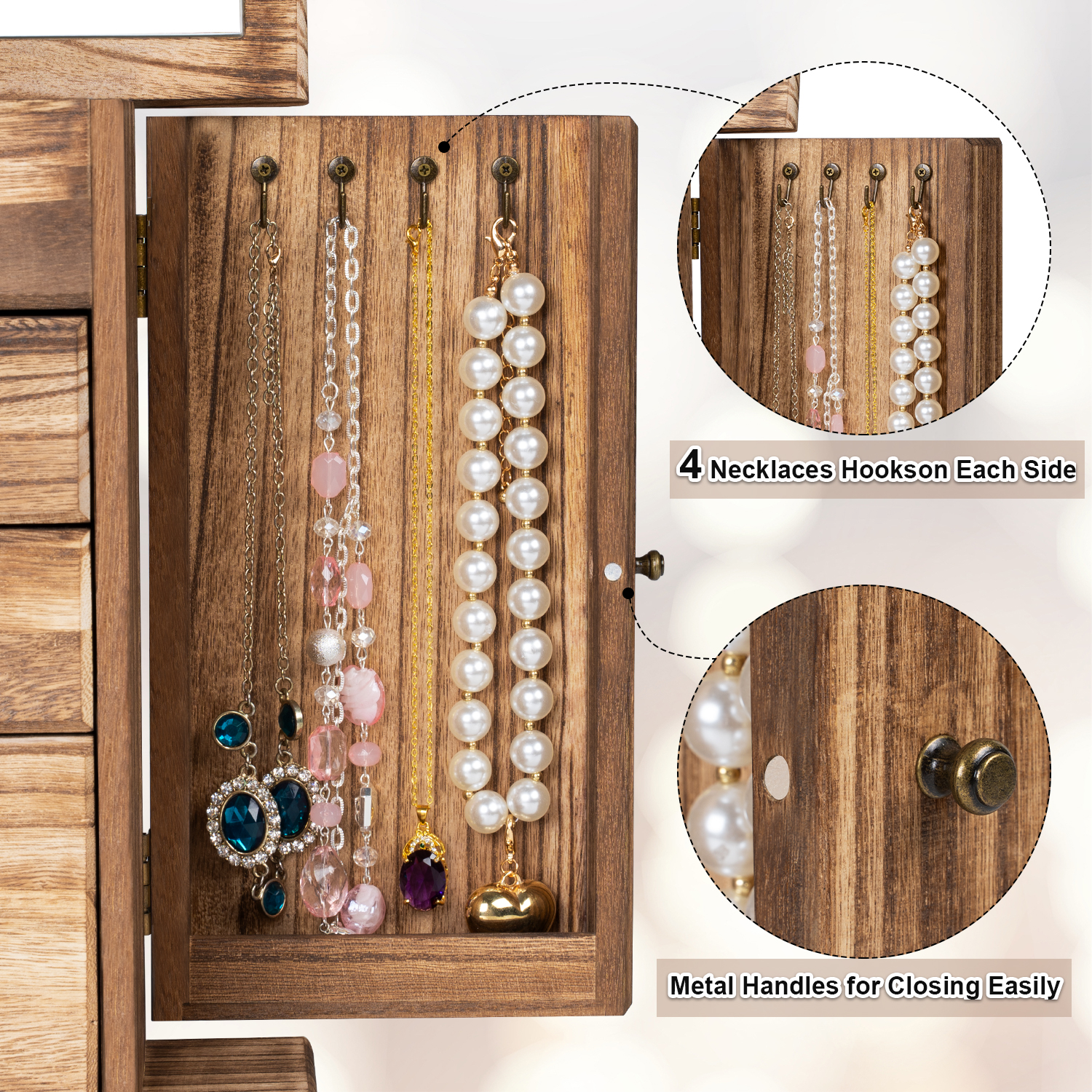 Sfugno 4-Tier Wooden Jewelry Box Organizer with Mirror photo 5