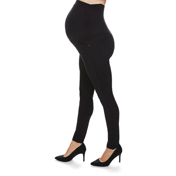 MeMoi Women's Maternity Rayon-Blend Ponte Comfort-Stretch Support Leggings, Large, Black