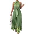 thumbnail image 2 of Jaimenalin Women Elegant Floral Halter Maxi Dress Classy Pleated A Line Flowy Summer Wedding Guest Dress Emerald Green M, 2 of 9