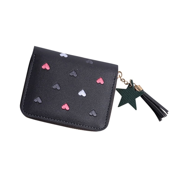 Large Capacity Cosmetic Bag for Women PU Leather Heart Shaped Foldable Functional Wallet Card Purse & Makeup Organizer