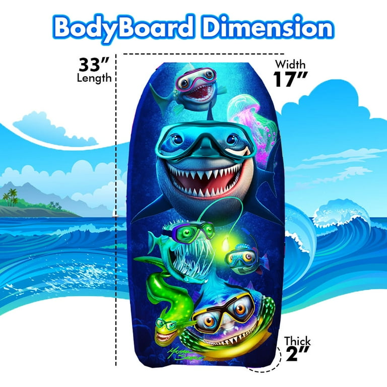 PMU 33 Inch Shark and Fishes Printed Bodyboard - Lightweight Wrist
