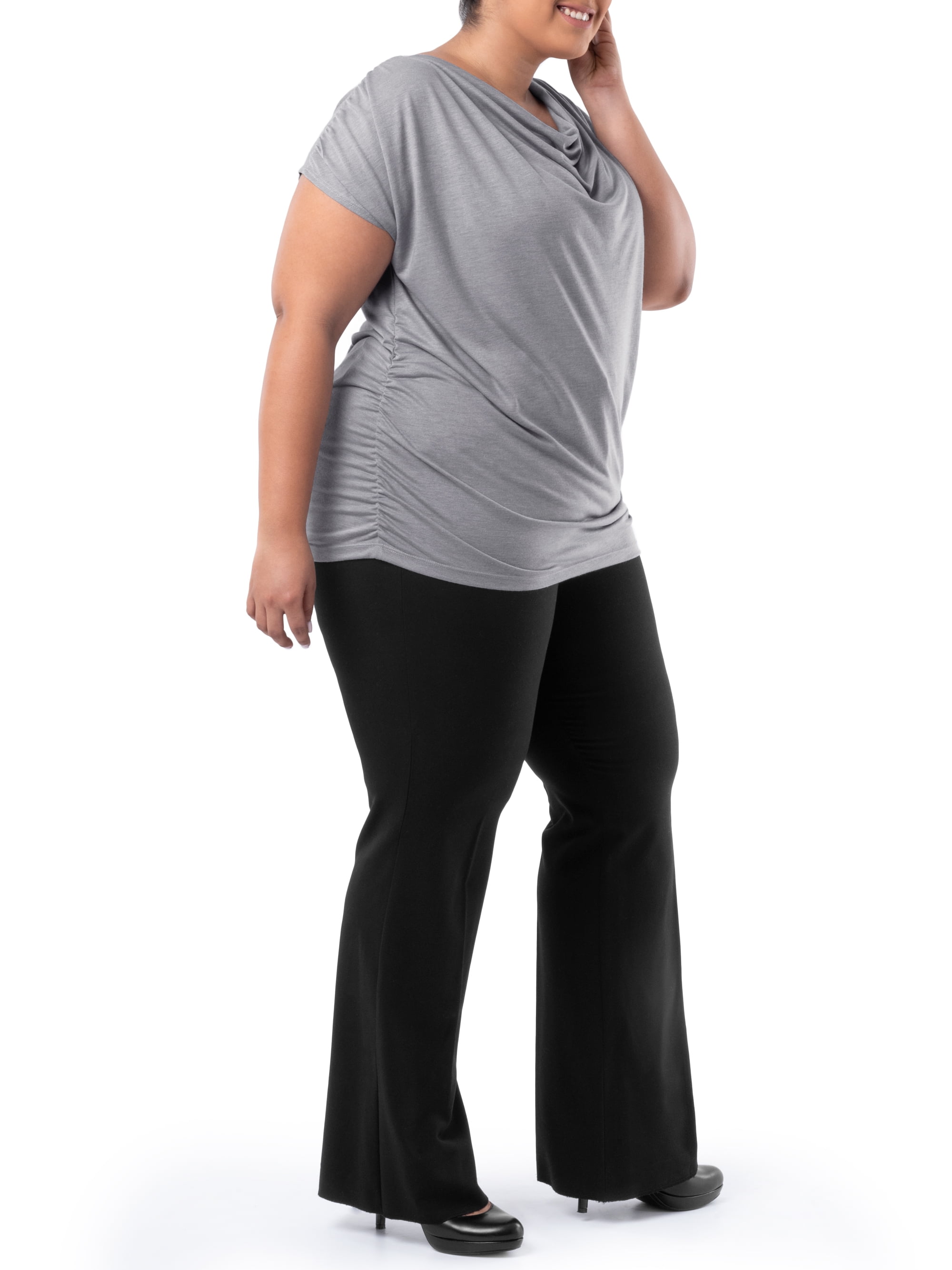Wright's Women's Plus Size Draped Front Cowl Neck Short Sleeve Blouse Top, Size 1X-5X