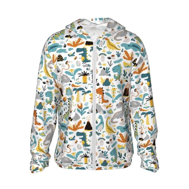 Fotbe Cartoon Dinosaur Chaqueta con Protección Solar UPF 50+ para Hombre y Mujer, Camisa con Capucha y Bolsillos-Small