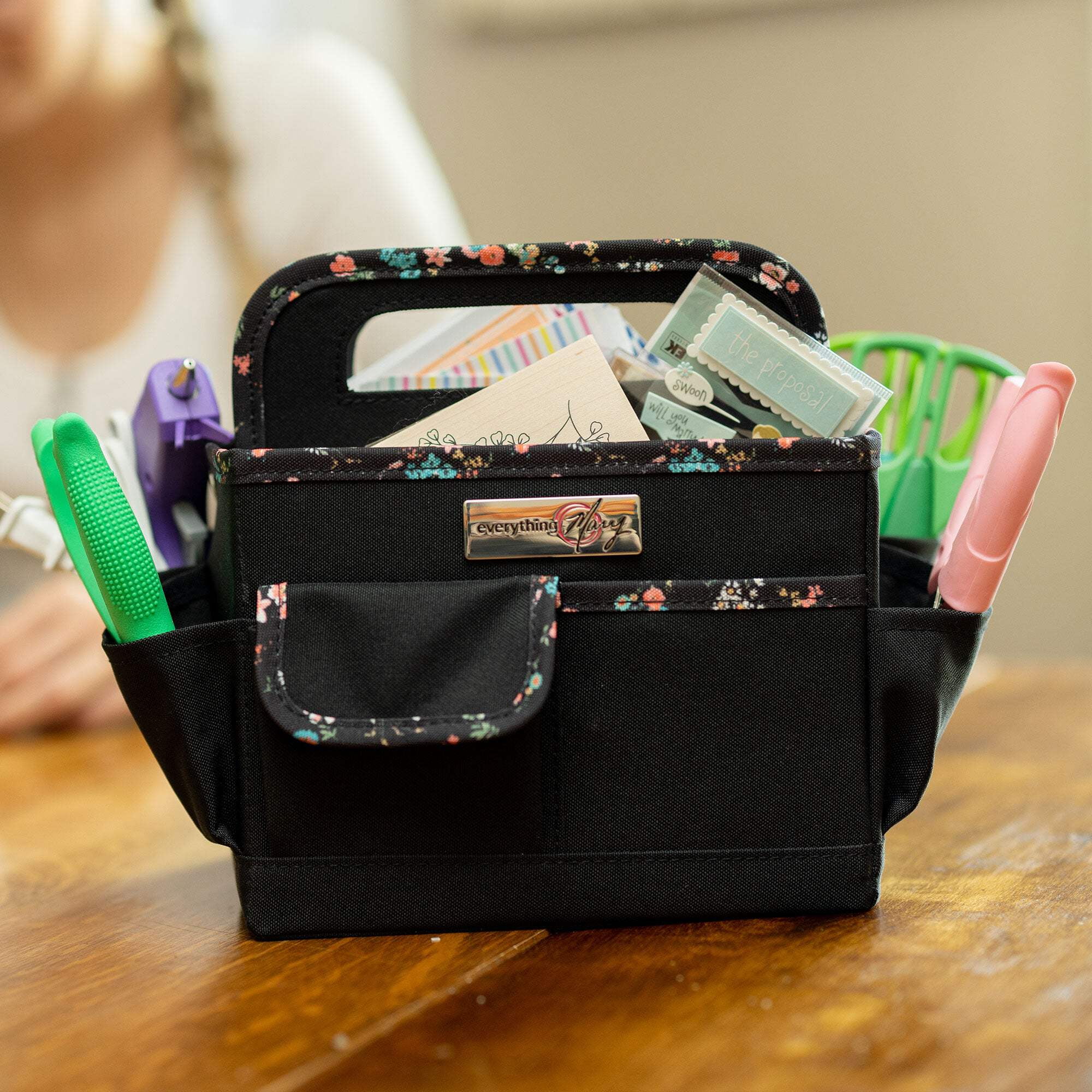 Collapsible Desktop Craft Caddy, Black  Floral