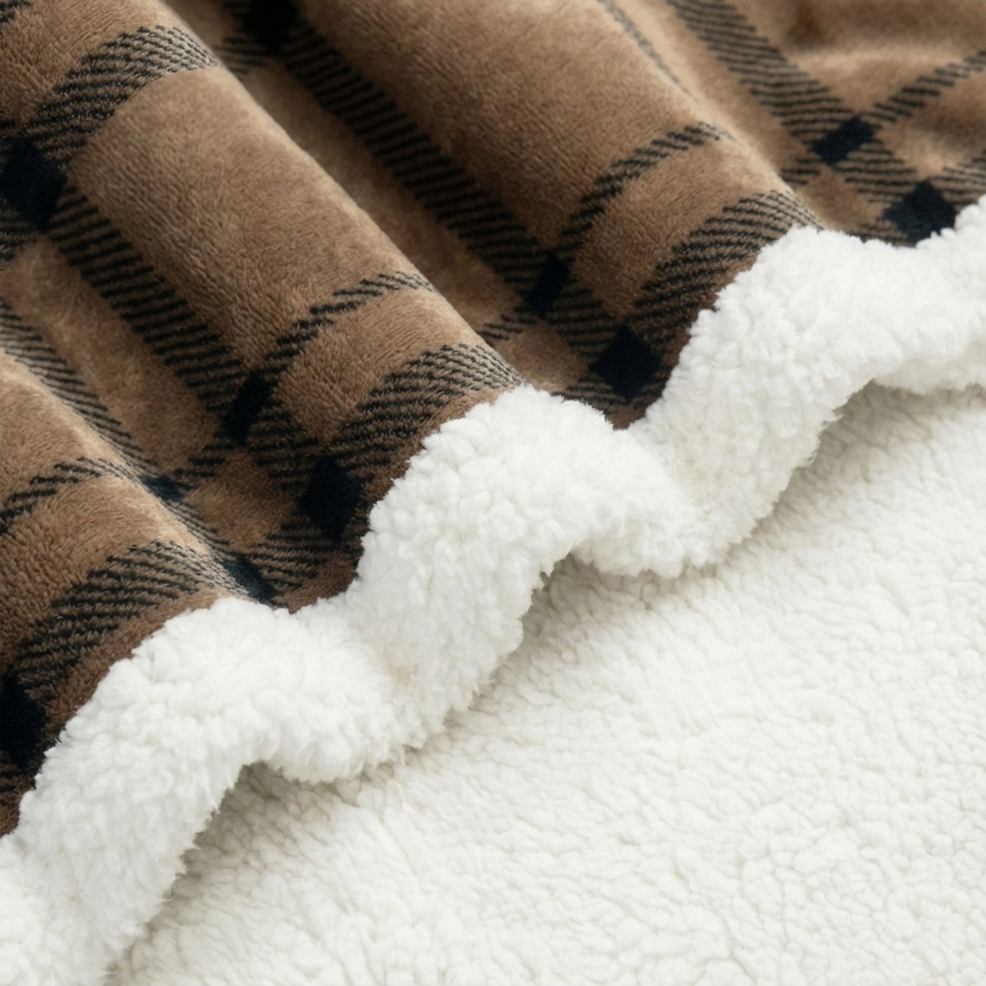 Americanflat Fleece and Reverse Sherpa Throw Blanket - 50x60 Inch Classic Tattersall Plaid - Ultra Soft Cozy Couch Cover - Warm Reversible Design - Brown