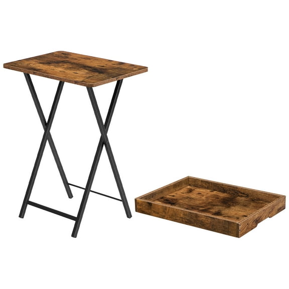 HOOBRO TV Tray Table, Folding Table with Removable Serving Tray, Stable TV Tray Snack Table for Small Space, Portable End Table, for Snacks and Meals in Living Room, Rustic Brown BF29BZ01