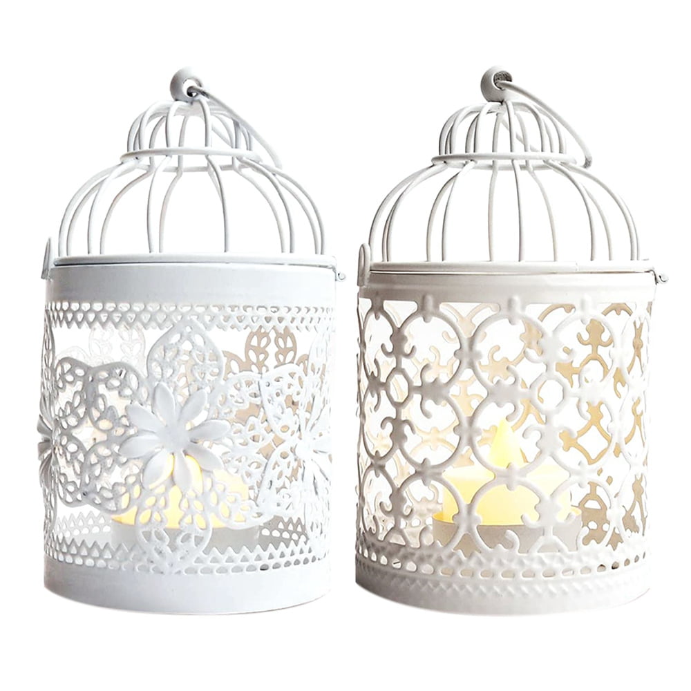 2 Pcs Birdcage Metal Vintage Lanterns Decorative Tealight Holder Centerpieces for Table Wedding