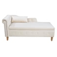 thumbnail image 5 of Velvet Upholstered Chaise Lounge, Indoor Lounge Chair with Storage & Pillow, Modern Rolled Arm Chase Lounge with Nailhead Trim, for Living Room, Bedroom, Office, Beige, 5 of 7