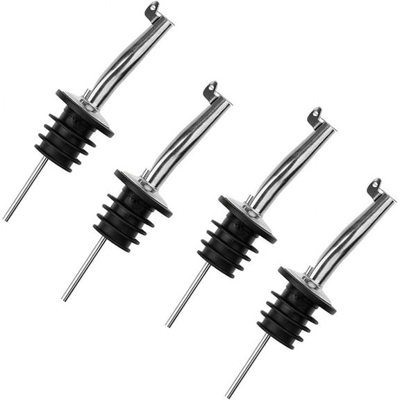 Stainless Steel Tapered Metal Speed Pourer with Hinged Flip Top Cap for Wine Liquor Olive Oil Coffee Syrup Vinegar Bottles, 4 Pack