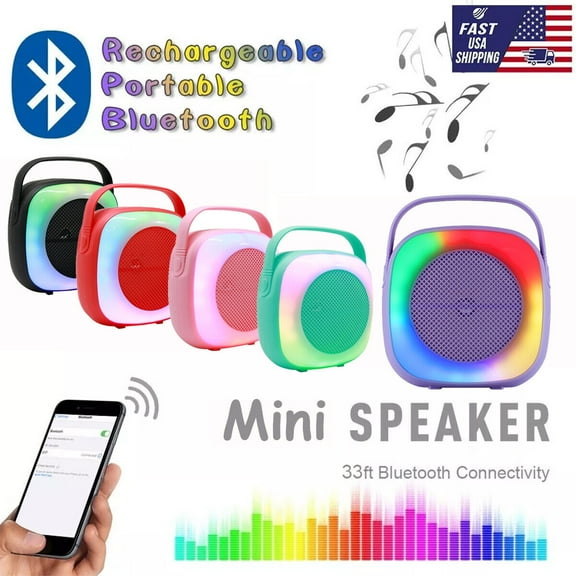6.5" Portable Mini Bluetooth Speaker Sports Stereo Lightweight Desktop RGB Lights TWS FM USB Purple