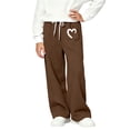 thumbnail image 5 of DJDLJWCJ Teen Girls Wide Leg Sweatpants Winter Warm Elastic Waist Drawstring Baggy Pants Side Pocket Athletic Pants Brown Size 7, 5 of 7