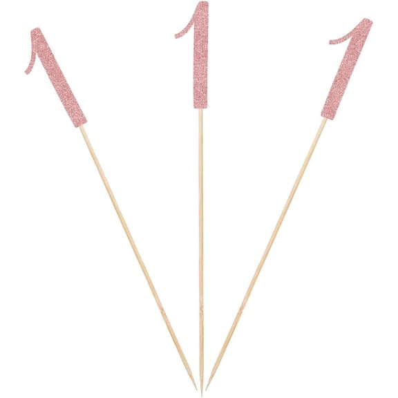 Rose Gold 1st Glitter Birthday Centerpiece Sticks, 12-Pack Number 1 Table Topper Anniversary Party Decorations