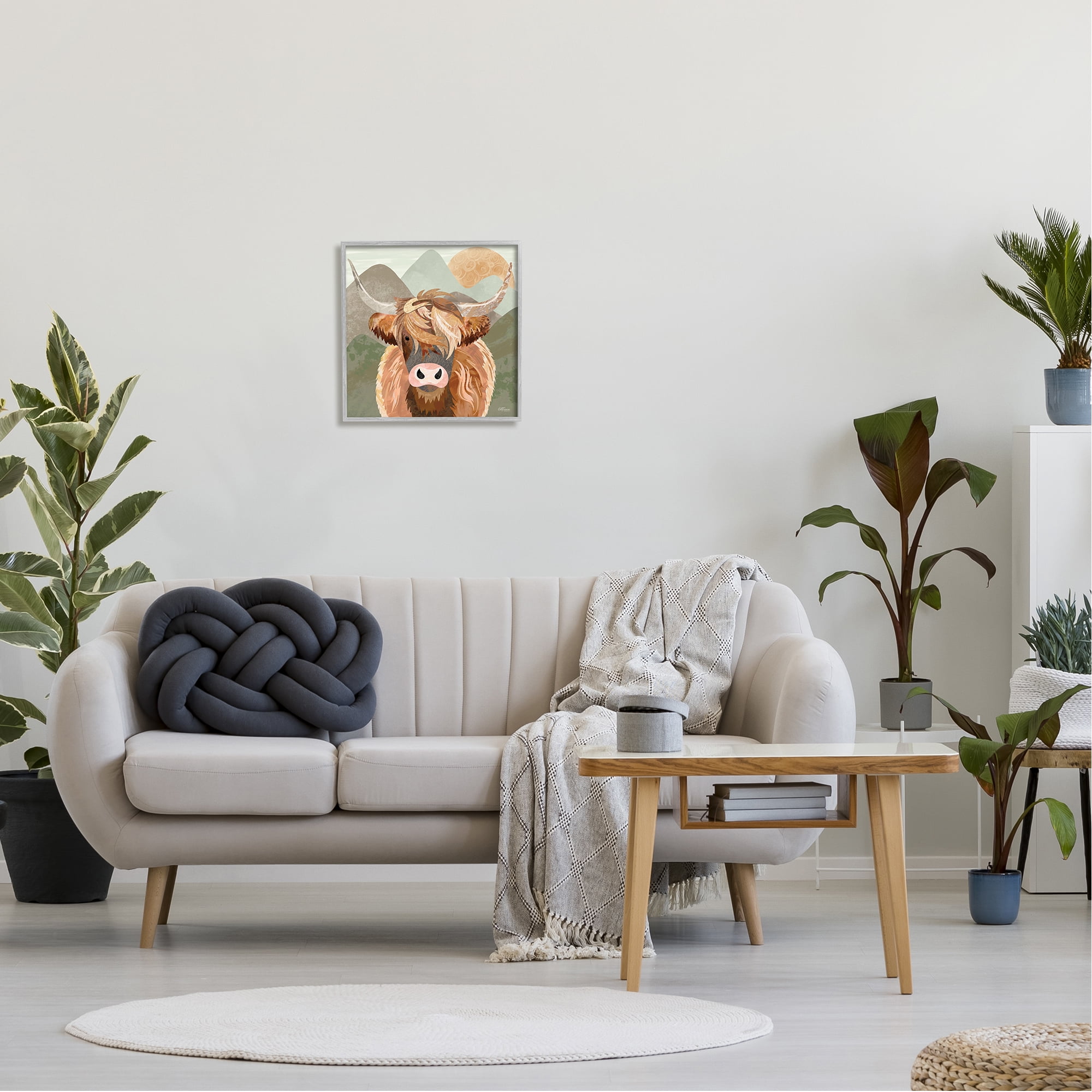 Stupell Industries Highland Cattle Landscape Animals & Insects Painting Gray Framed Art Print Wall Art, 17 x 17