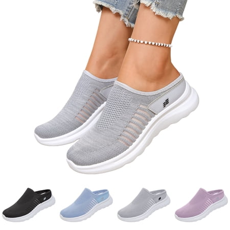 Closed Toe Open Back Mules for Women - Air Cushion Diabetic Orthopedic Breathable Mesh Slip On Shoes