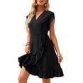 thumbnail image 2 of Starybirds Women's Petal Sleeve Dress Sexy V Neck Summer Dresses Black XXL, 2 of 6