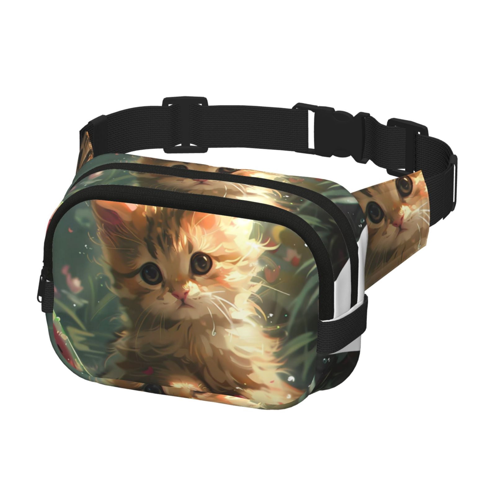 Hirioo Cute Kitten Water Lilies for Double Layer Waist Bag Adjustable Fanny Pack For Travel Running Hiking