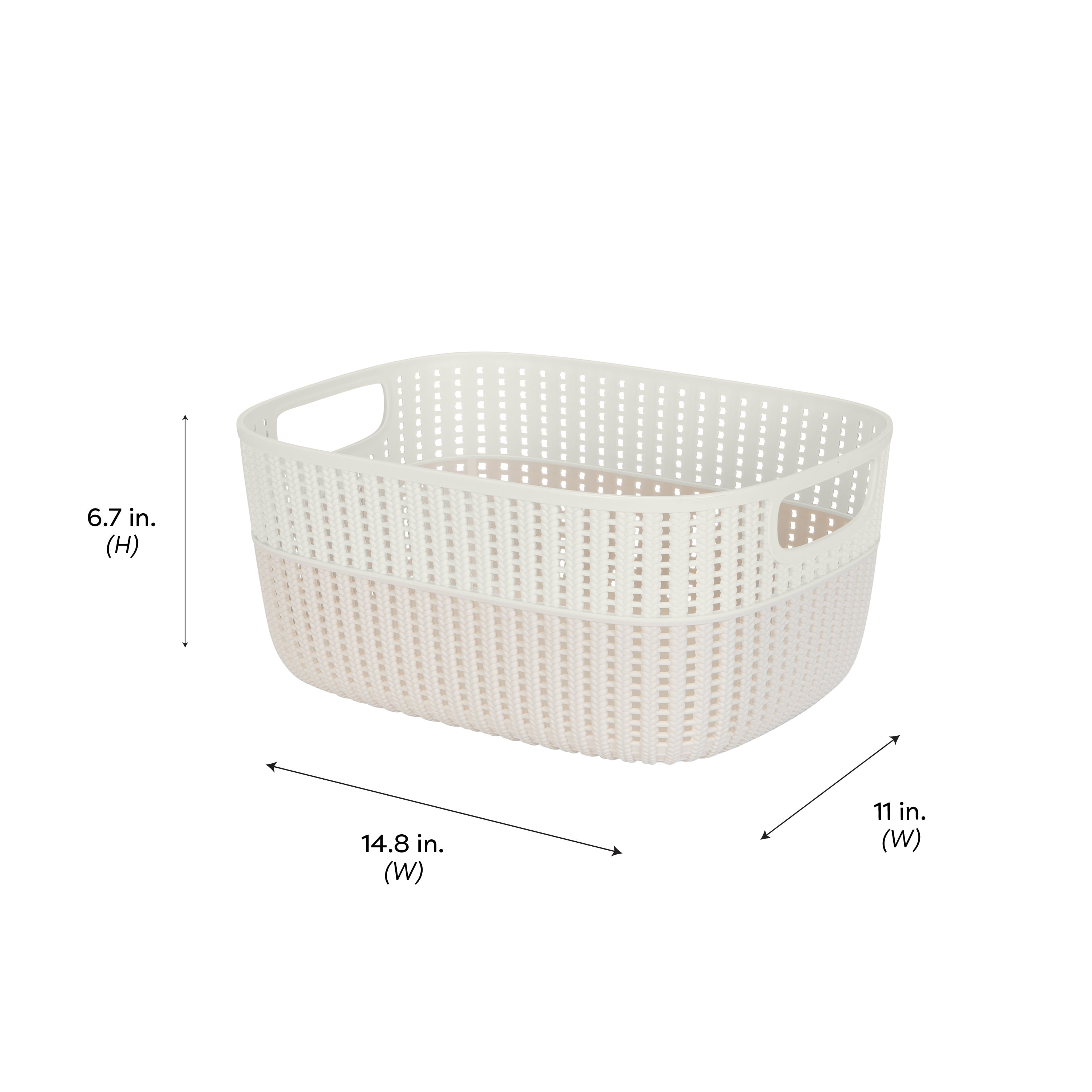 Simplify 2 Pack 2-Tone Decorative Large Plastic Storage Basket in Ivory