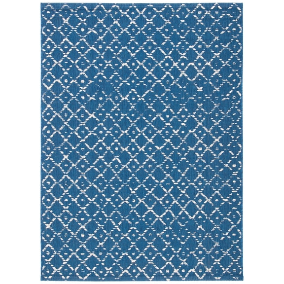 SAFAVIEH Courtyard Galena Geometric Indoor/Outdoor Area Rug, Navy/Ivory, 9' x 12'