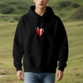 thumbnail image 3 of Men's Long Sleeve Hoodie Pullover with Pockets - Heart Graphic Design Red & White Split with Stitches Relaxed Fit Drawstring Hood, 3 of 7