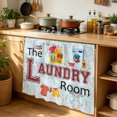 thumbnail image 6 of Laundry Room Cabinet Curtain 35"Wx35"L, Dustproof Under Sink Skirt with Self Adhesive Tape, Blue Cartoon Washing Machine Clothes Cabinet Curtain Cover for Kitchen Sink, Bathroom Vanity, Laundry Room, 6 of 9