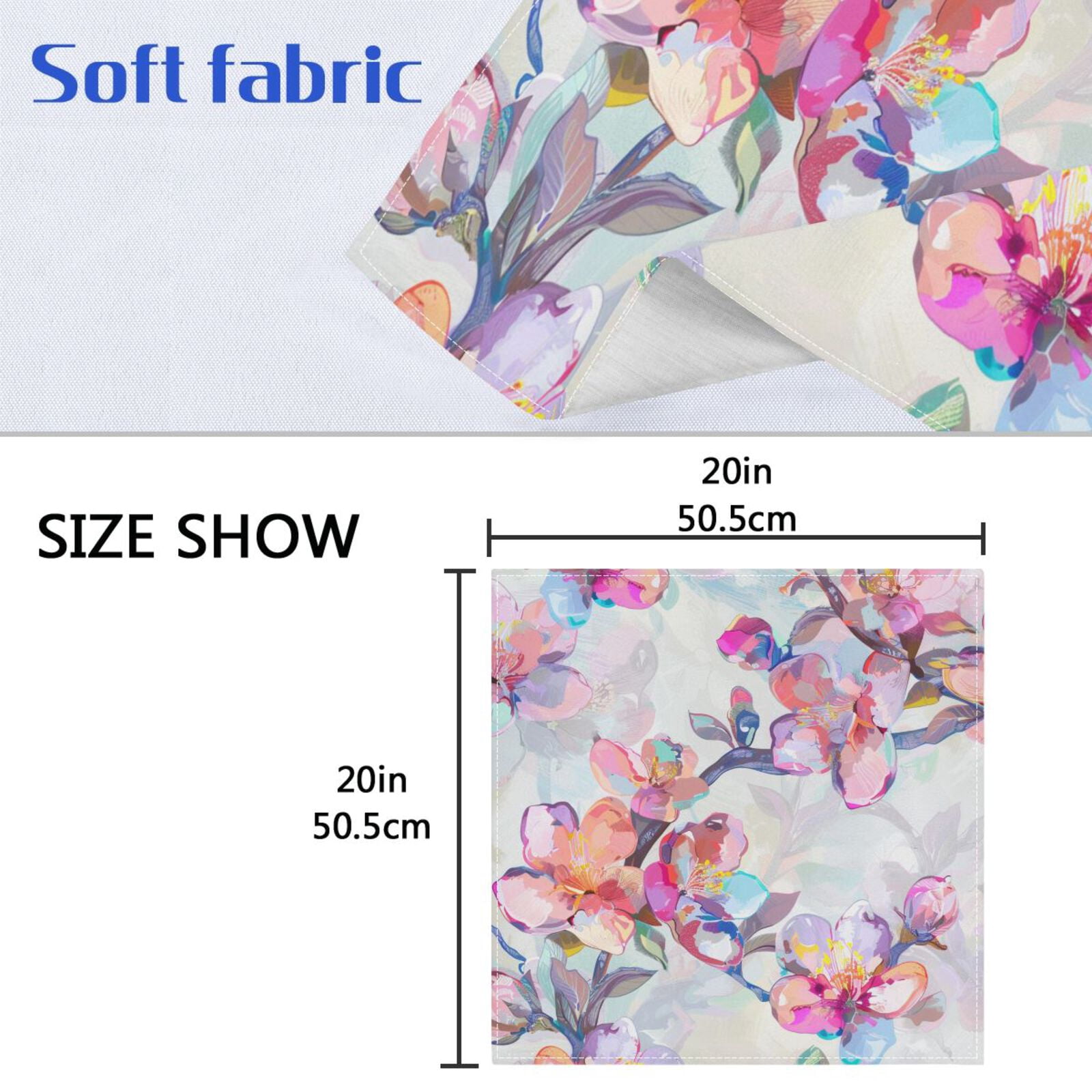 JSTEL Cherry Blossom Watercolor Cloth Napkins Set of 6, 20x20 Inch Washable and Reusable Napkin for Decoupage Dinner Party Everyday Use