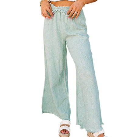 

Niuer Women Casual Lounge Pants Cotton Linen Loose Comfy Pajama Pants Solid Color Dailywear Pjs Pants Aqua Green 2XL